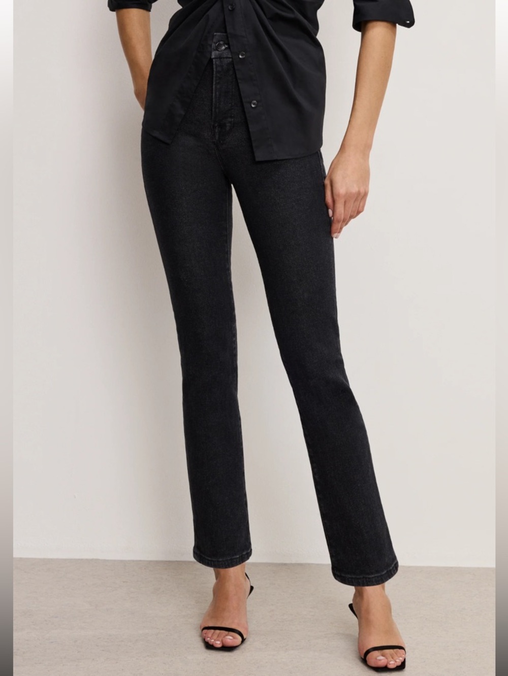 Good American Good Legs Black Wash 184  Jeans‎ Sz 4 / 27 Mid Rise 10”